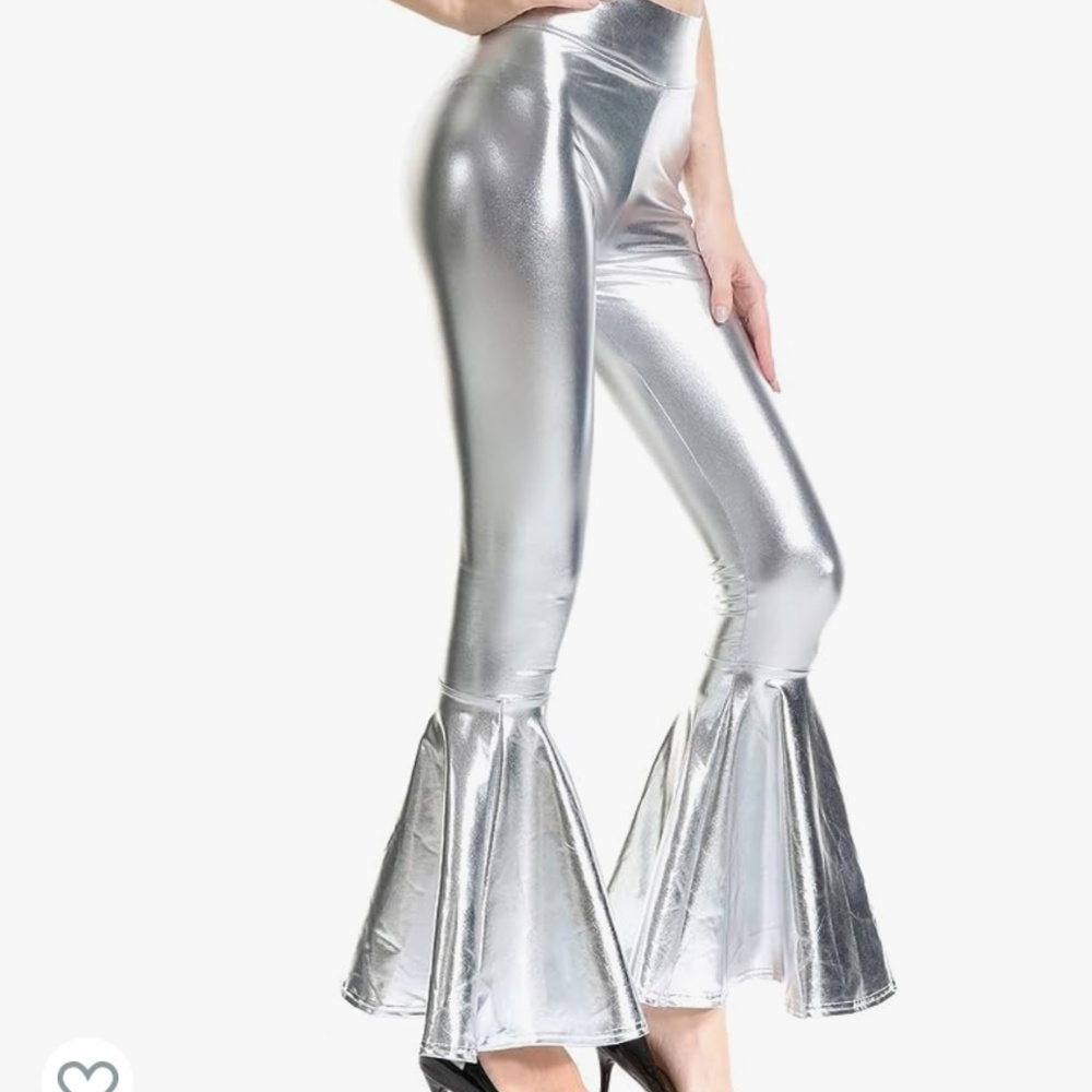 Rufeud Shiny Metallic Skinny Flare Bell Bottom Pants